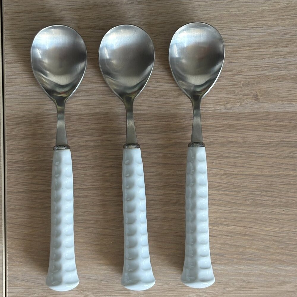 Noritake Japan Primastone White Tea Spoons Stainless 18-8 Set of 3 Mid Century